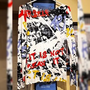 Sarah Pacini Artistic Graphic Blouse in Red, Blue, Black, and White